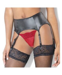 Coquette Matte Wetlook Garter Belt Black Os Hanging