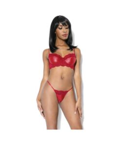 Lace And Matte Wetlook Bra And G-string Merlot L/xl Hanging