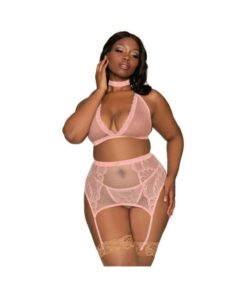 Dg Bra Garterbelt & G-string Pink Queen