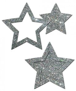 Pastease Glitter Peek A Boob Stars Silver Pasties