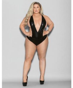 Euphoria Wet Look Deep V Teddy Black O/q