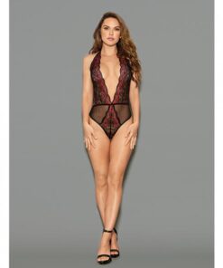 Euphoria Two Tone Lace Halter Crotch Closure Teddy Blk/red Os