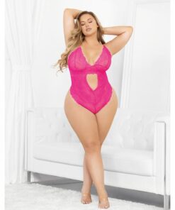 Neons Keyhole Front Teddy W/tanga Back Neon Pink 2x/3x