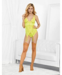 Neons Bustier W/nude Hose & G-string Neon Lime Lg