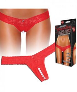 Crotchless Panties Thong Pearl Beads Red M/L