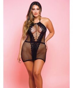 Netted Bad Romance Chemise Black Qn