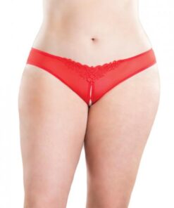 Crotchless Thong Panty with Pearls Red 3X/4X
