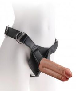 King Cock Strap On Harness with 7 inches Two Cocks One Hole Tan