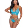 Strap & Lace Bra & Thong Turquoise Xxl