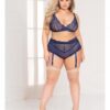 Lace Bralette & High Waist Panty W/removable Garters Blue 3x/4x