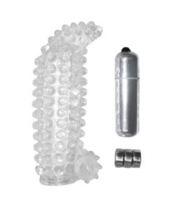 Studded Cock Teaser Penis Extension With Bullet Vibrator Clear