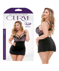 Curve Josephine Cutout Molded Leopard Print Chemise & G-string Rose Leopard 3x/4x