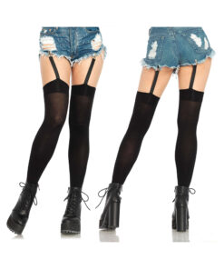 Opaque Thigh Highs Attached Clip Garter O/S Black
