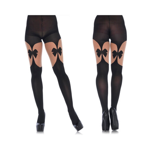 Opaque Illusion Garterbelt Tights With Front & Back Bow O/s Black/nude