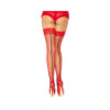 Stay Up Lace Top Back Seam Fishnet Thigh Highs Red Black O/S