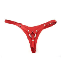 Leather Female Dildo Harness - RED