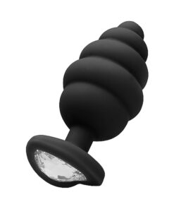 Ouch Extra Large Ribbed Diamond Heart Plug - Black