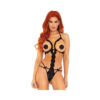 Scalloped Lace Cupless Strappy G-string Teddy Os Black