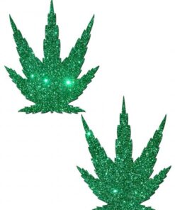 Pot Leaf Green Glitter Pasties
