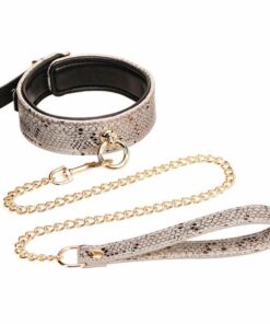 Microfiber Snake Print Collar & Leash White W Leather Lining