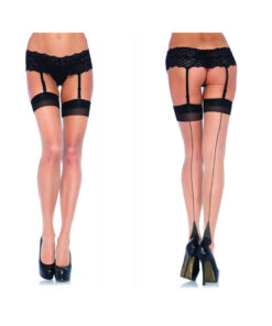 Lycra Sheer 2 Tone Thigh Highs  Backseam & Cuban Heel O/S Nude Black