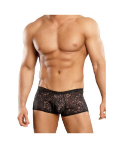 Male Power Stretch Lace Mini Shorts Black XL