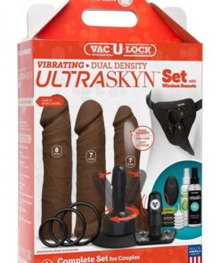 Vac-U-Lock Vibrating Ultraskyn Couples Set with Remote - Brown