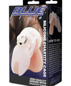 Blue Line Silicone Chastity Cage - White