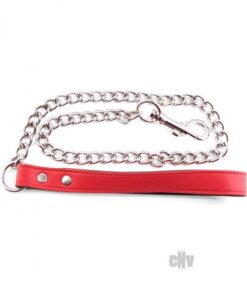 Rouge Leather Handle Chain Lead Leash Red