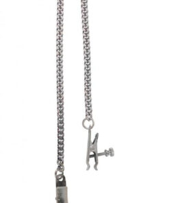 Adjustable Duck Bill Nipple Clamps With Jewel Chain Silver