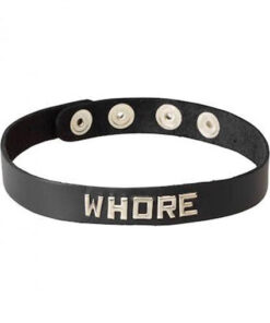 Wordband Collar Whore Black Leather