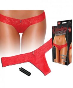 Vibrating Panties Lace Thong Hidden Vibe Pocket Red M/L
