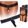 Hustler Crotchless Stimulating Thong With Pearl Pleasure Beads Black S/M