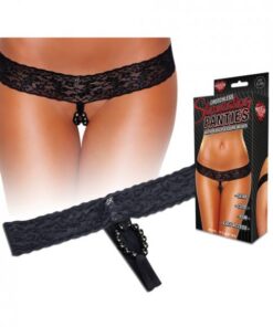 Hustler Crotchless Stimulating Thong With Pearl Pleasure Beads Black S/M