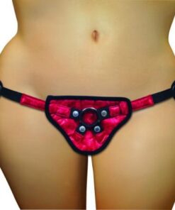 Plus Size Lace Satin Strap On Harness Red