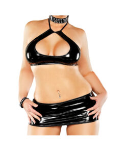 Plunge Halter Mini Skirt G-Set Black 2X