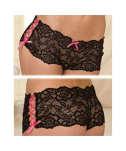 Rene Rofe Crotchless Lace Side Tie Boyleg Panty Black M/L