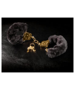 Deluxe Furry Cuffs Black Gold Handcuffs