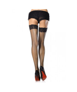 Stay Up Lycra Industrial Lace Top Thigh Highs Back Seam O/S Black
