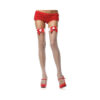 Industrial Net Thigh Highs W/ Bow And Nurse Badge O/s White/red