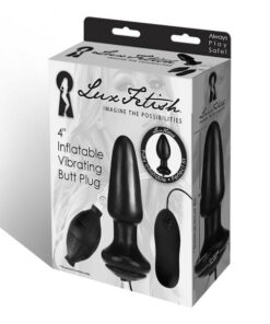 Lux Fetish 4 inches Inflatable Vibrating Butt Plug Black