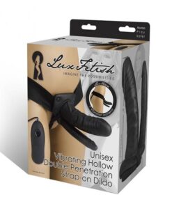 Unisex Vibrating Hollow Double Penetration Strap-On Dildo Black