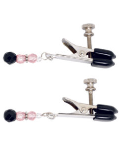 Beaded Nipple Clamps Adjustable Rubber Tipped With Pink Beads