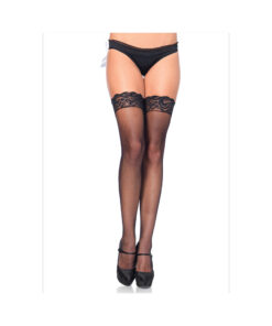 Stay Up Lace Top Micro Net Thigh Highs 1x-2x Black