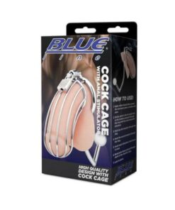 Blue Line Metal Cock Cage With Anal Stimulator