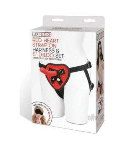 Lux Fetish Red Heart Strap On 5 In. Dildo Set