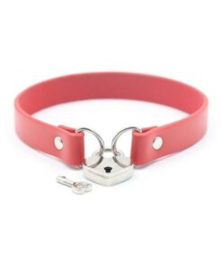 Ple'sur Pvc Collar With Heart Lock & Key Red