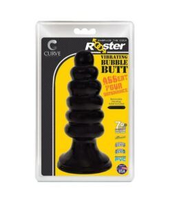 Rooster Vibrating Bubble Butt Ribbed Plug Black