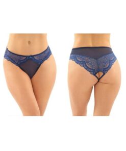 Cassia Crotchless Lace And Mesh Panty 6-pack L/xl Navy