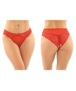 Cassia Crotchless Lace And Mesh Panty 6-pack S/m Red